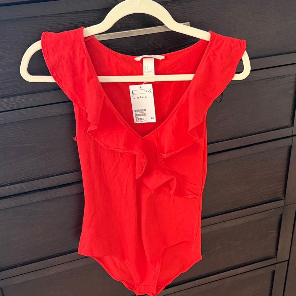 H&M Bright Red Ruffled Bodysuit
